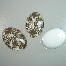 18x13mm Glass Cabochon with Black & Cream Design - Pack of 2