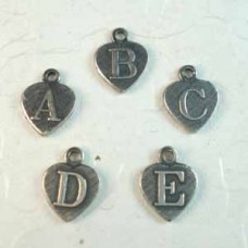 8mm Sterling Silver Plated Heart Letter Charms A