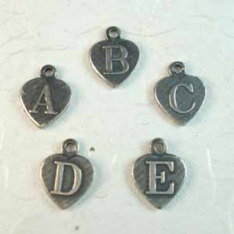 8mm Sterling Silver Plated Heart Letter Charms A-E 
