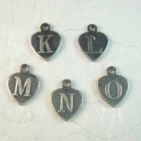 8mm Sterling Silver Plated Heart Letter Charms K-O
