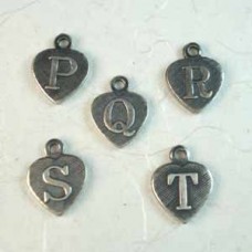 8mm Sterling Silver Plated Heart Letter Charms P