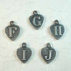 8mm Sterling Silver Plated Heart Letter Charms J