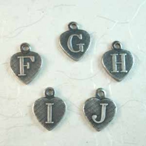 8mm Sterling Silver Plated Heart Letter Charms F-J