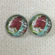 12mm Art Glass Backed Cabochons  - Australian Native Bird Design 5 - Per Pair