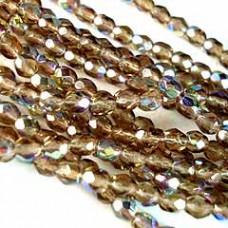 4mm Czech Fire Polished Beads - Smoky Topaz AB - Pack of 50
