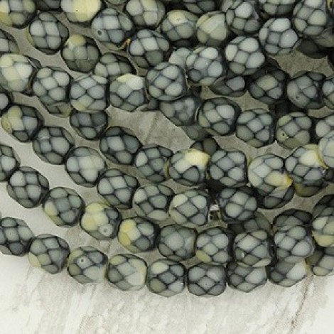 4mm Czech Firepolish Beads - Grey Snake - Pack of 50