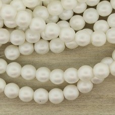 6mm Czech Round Pearl Coat Glass Beads - Satin Snow