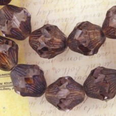 13x11mm Czech Baroque Bicones - Lilac Picasso - Pack of 5