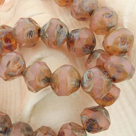 8mm Czech Central Cuts - Pink Opal Picasso - Pack of 5
