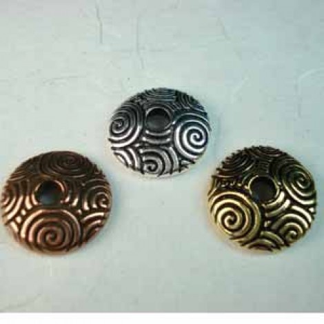 14mm TierraCast Spiral Dance Large Hole Beadcaps - Ant Gold or Copper