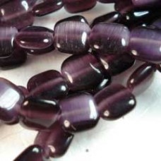8mm Cats Eye Optic Fibre Square Beads - Dk Amethyst - Strand