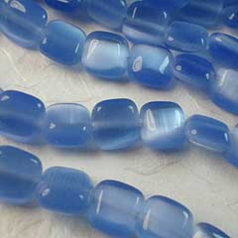 8mm Cats Eye Optic Fibre Square Beads - Light Blue