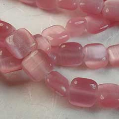 8mm Cats Eye Optic Fibre Square Flat Beads - Pink - strand