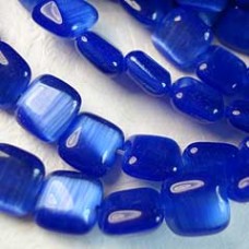 8mm Cats Eye Optic Fibre Square Beads - Royal Blue