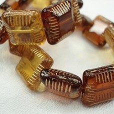 14x4mm Cz Table Cut Square Beads - Amber w-Gold