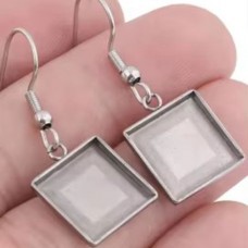 12mm ID Square 304 Stainless Steel Cabochon Earring Settings - Per Pair