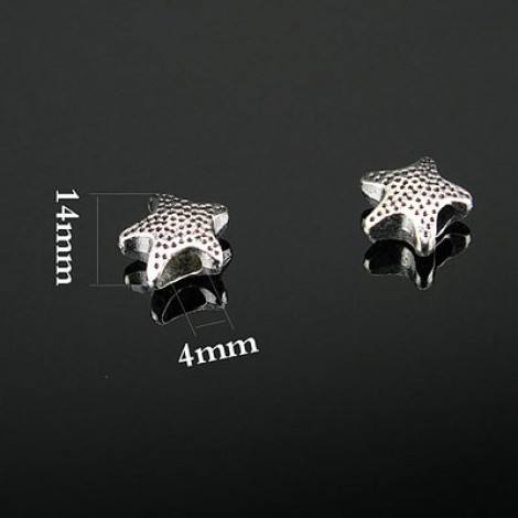 14mm (4mmID) Ant Silver Starfish Slider Beads for Rou