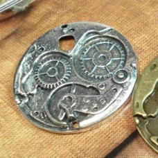 38mm Steampunk Antique Silver Plated Alloy Pendant - Each