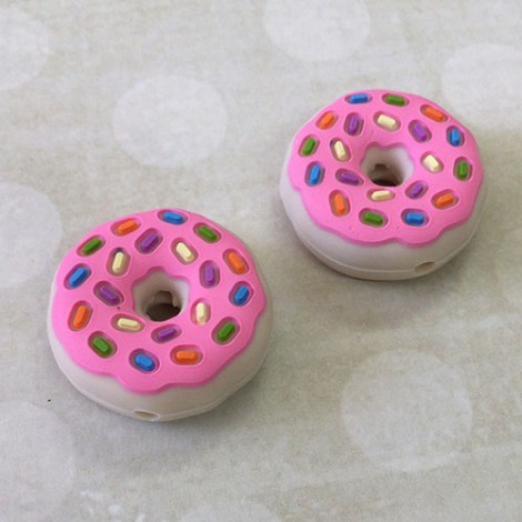 26x8mm Baby-Safe Teething Beads or Knitting Needle Protector Tips - Pink Glazed Donut - Per pair 26x8mm Baby-Safe Teething Beads or Knitting Needle Protector Tips - Pink Glazed Donut - Per pair