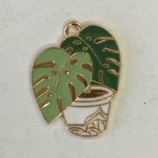 25mm Emamelled Gold Plated Monstera Pot Plant Charm