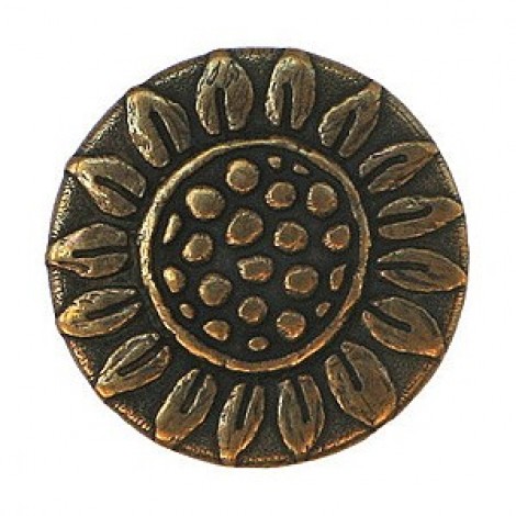 22mm Antique Brass Rustic Sunflower Shank Button - Each