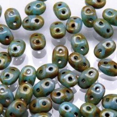 5mm SuperDuo 2-Hole Beads - Turquoise Blue Travertine - 22.5gm