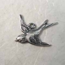15x17mm Swallow Charm - Sterling Silver Plated - Pack of 2
