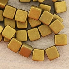 6mm Czechmates 2-Hole Tiles - Matte Satin Ant Gold - Pack of 20