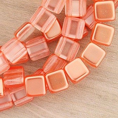 6mm Czechmates 2-Hole Tiles - Satin Peach - Pack of 20 6mm Czechmates 2-Hole Tiles - Satin Peach - Pack of 20