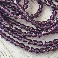 4mm Czech Fire Polished Beads - Silver Lined Tanzanite - Pack of 50