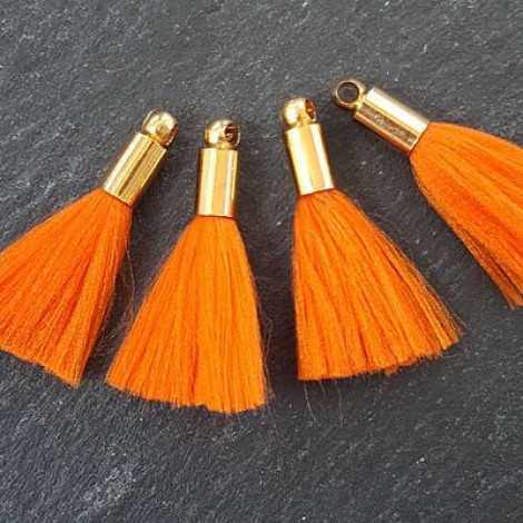 25mm Mini Orange Soft Thread Tassels w-Gold Cap