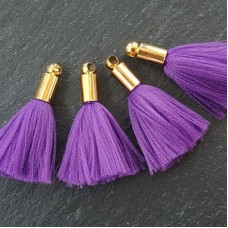 25mm Mini Purple Soft Thread Tassels w-Gold Cap