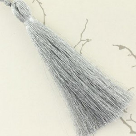 77mm Turkish Silk Thread Long Tassels - Metallic Silver - Each