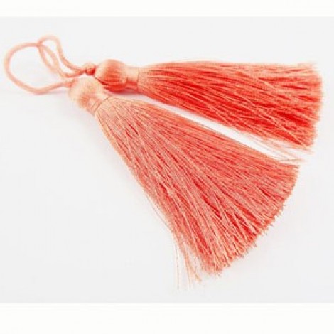 77mm Turkish Silk Thread Long Tassels - Deep Peach - Each