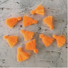 15mm Tiny Cotton Tassels - Fluoro Orange