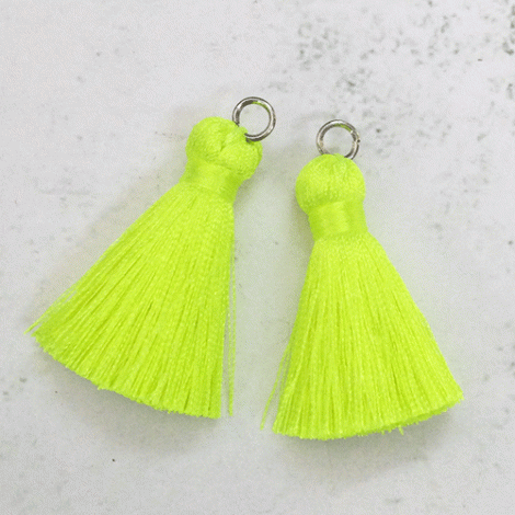 40mm Silk Tassels with Jumpring - Fluoro Yellow - 1 pair