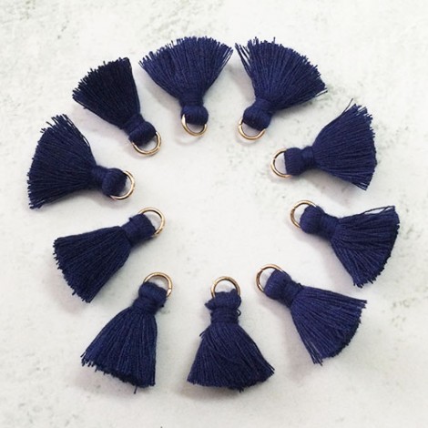 20mm Cotton Mini Tassels with Gold Jumpring - Pack of 10 - Navy/Gold 20mm Cotton Mini Tassels with Gold Jumpring - Pack of 10 - Navy/Gold