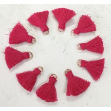 20mm Cotton Mini Tassels with Gold Jumpring - Pack of 10 - Fuchsia/Gold