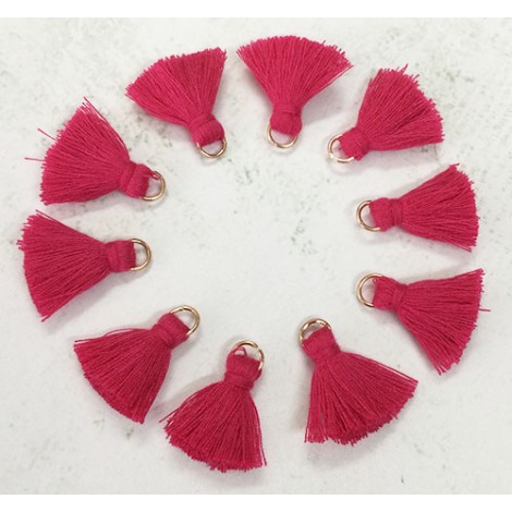 20mm Cotton Mini Tassels with Gold Jumpring - Pack of 10 - Fuchsia/Gold 20mm Cotton Mini Tassels with Gold Jumpring - Pack of 10 - Fuchsia/Gold
