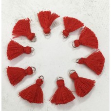 20mm Cotton Mini Tassels with Silver Jumpring - Pack of 10 - Bright Red/Silver