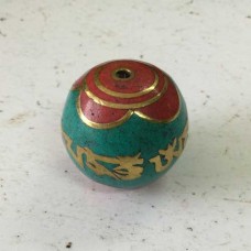 25mm Tibetan Copper Beads w/Turquoise & Coral - Each