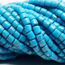 4mm (6/0) Czech Limited Edition Vintage Bugle Beads - Blue Turquoise Metallic Picasso - Per strand (app 125-130 beads)