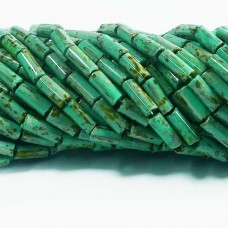 9x4mm Czech Limited Edition Bugle  Beads - Aged Wampum Green Turquoise Picasso - Per strand