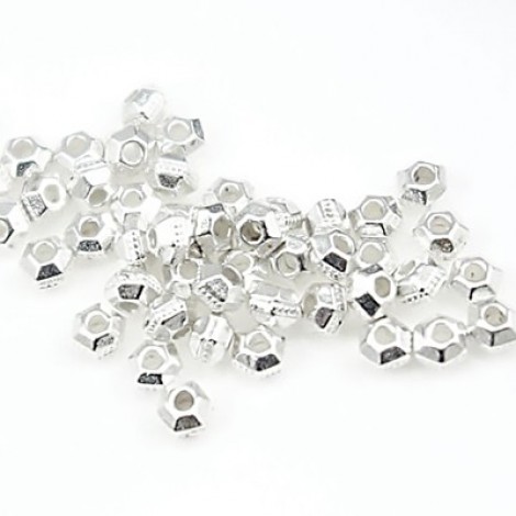 3mm TierraCast Faceted Spacer Beads - Bright Fine Silver Plated - Pack of 20