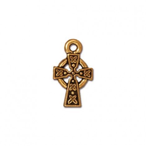15x9mm TierraCast Small Celtic Cross Charm - Antique Gold - Pack of 2