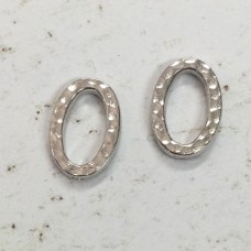 12x9mm Small TierraCast Hammertone Oval Link Rings - Rhodium Plated Silver - Pack of 2