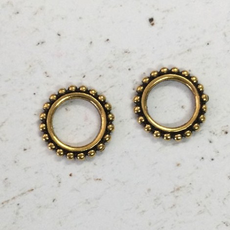10mm TierraCast Beaded Open Shape - Circle - Antique 22K Gold Plated - Pack of 2 10mm TierraCast Beaded Open Shape - Circle - Antique 22K Gold Plated - Pack of 2