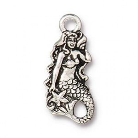 23x8mm TierraCast Mermaid Charm - Antique Fine Silver Plated - Pack of 2