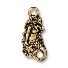 23x8mm TierraCast Mermaid Charm - Antique 22K Gold Plated