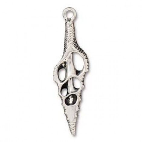 16x54mm TierraCast Cut Spindle Shell Pendant - Antique Fine Silver Plated